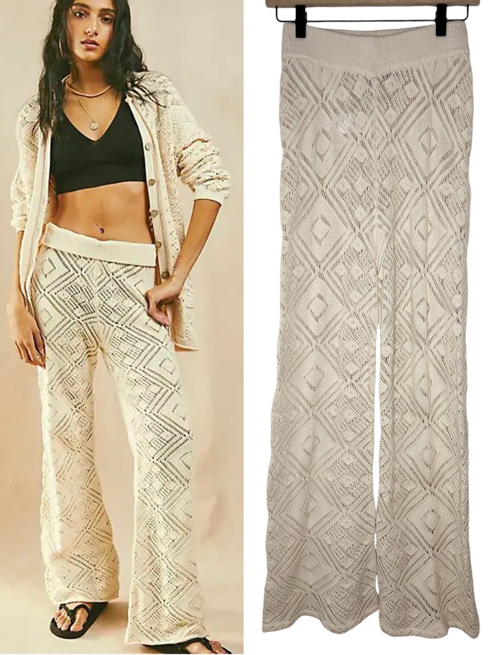 Free People FP Beach Cream Get Away Fauxchet Flare Pants size XS